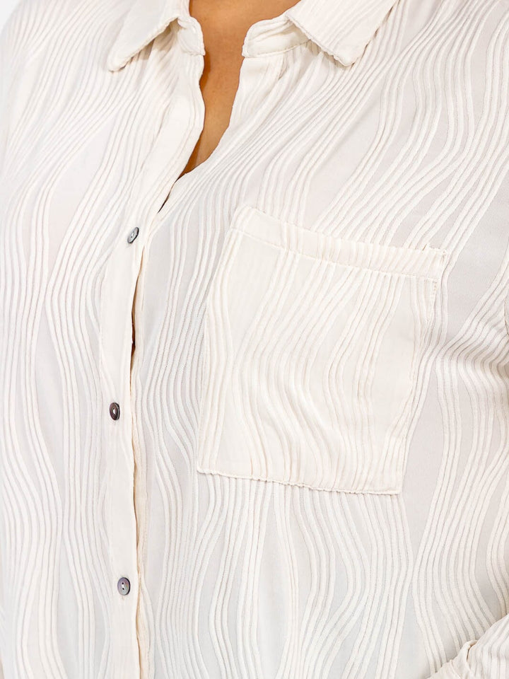 PLUS SIZE LONG SLEEVE BUTTON UP FRONT POCKET DETAILED BLOUSE