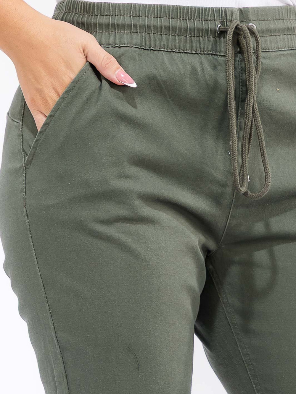 PLUS SIZE ELASTIC WAIST SELF TIE JOGGER DENIM PANTS