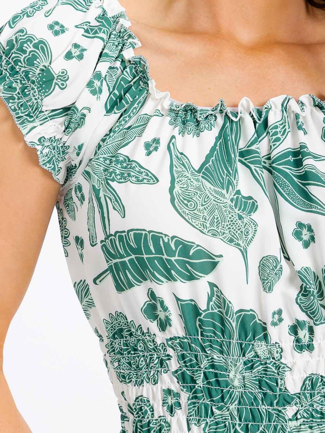 WOMEN'S SHORT SLEEVE SMOCK WAIST FLORAL MAXI DRESS