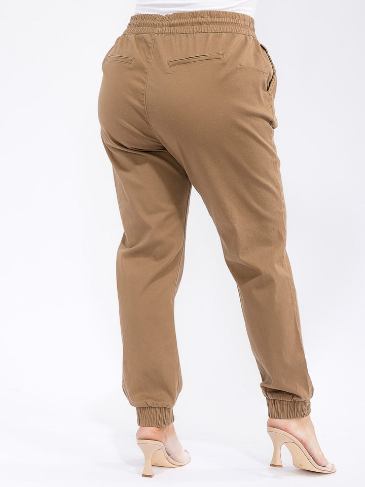 PLUS SIZE ELASTIC WAIST SELF TIE JOGGER DENIM PANTS