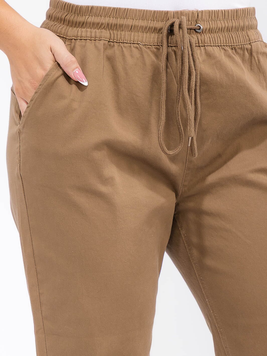 PLUS SIZE ELASTIC WAIST SELF TIE JOGGER DENIM PANTS