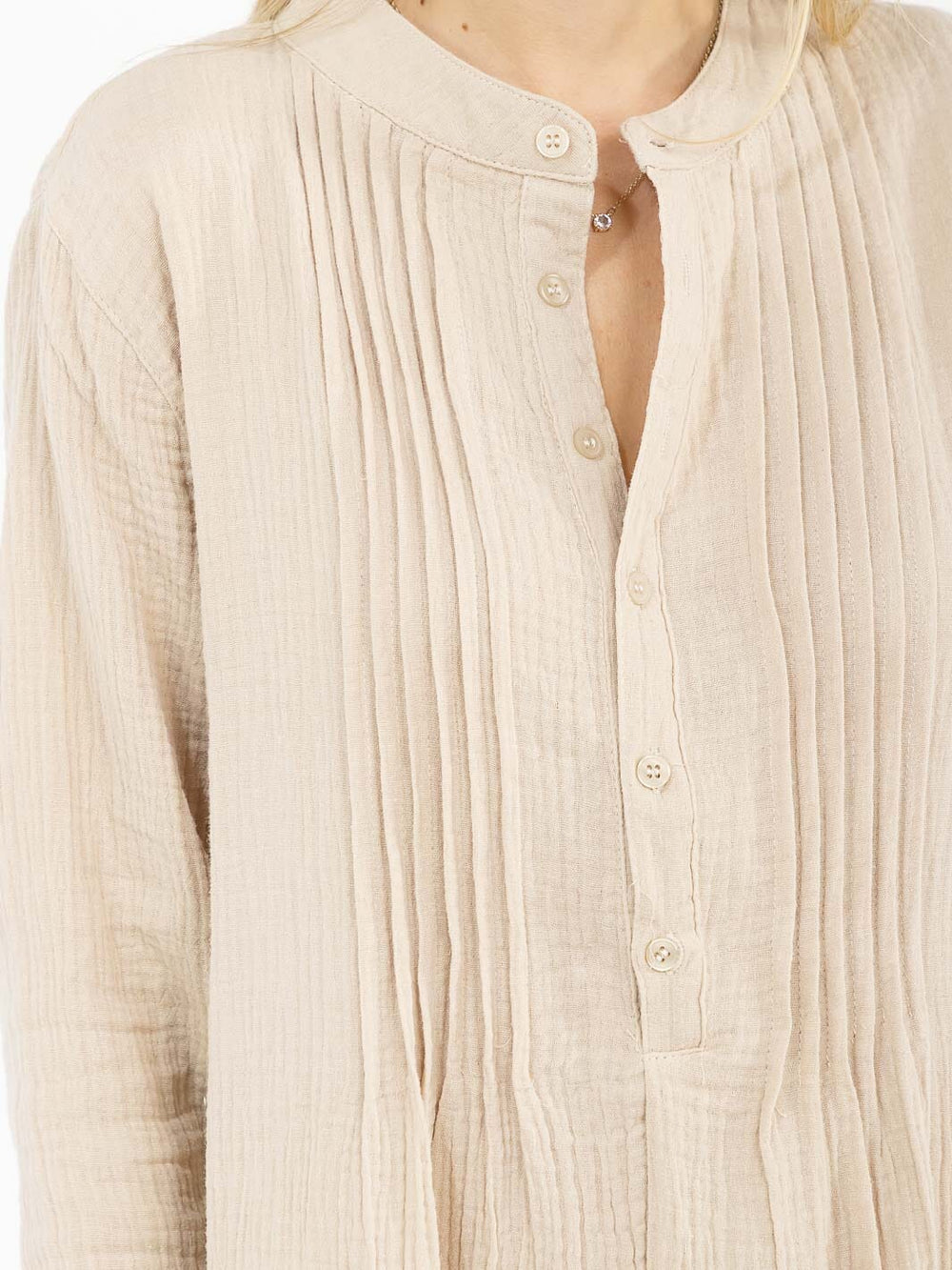 WOMEN'S LONG SLEEVE V-NECK BUTTON UP LOOSE FIT MINI DRESS