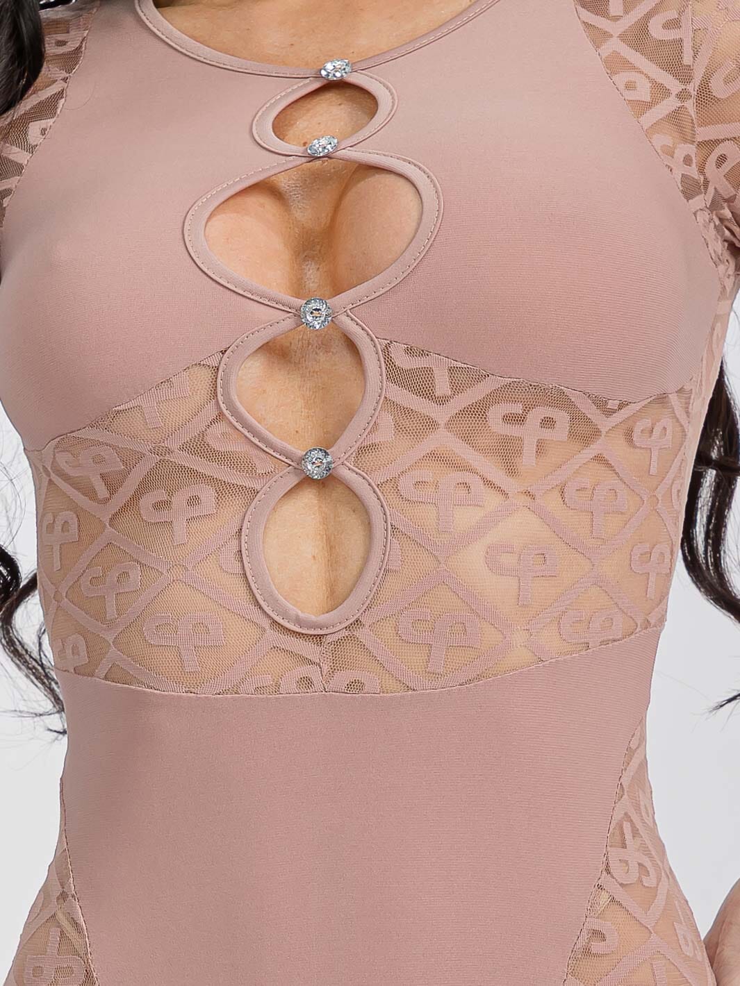 WOMEN'S SHORT SLEEVE CUT OUT MESH BODYCON MINI DRESS