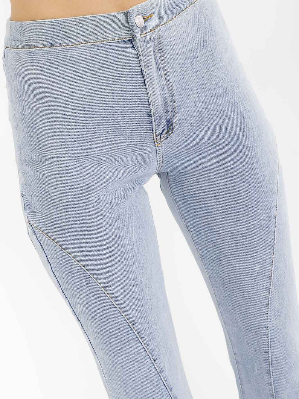 WOMEN'S BUTTON CLOSURE BELL LEG STRETCH DENIM PANTS