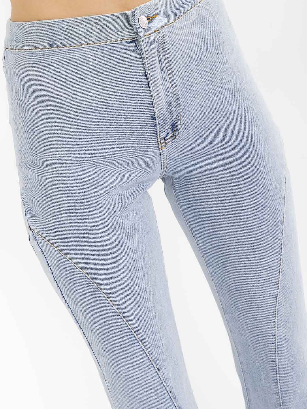 WOMEN'S BUTTON CLOSURE BELL LEG STRETCH DENIM PANTS