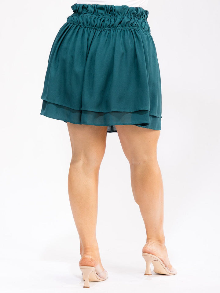PLUS SIZE ELASTIC WAIST TIERED RUFFLE MINI SKIRT