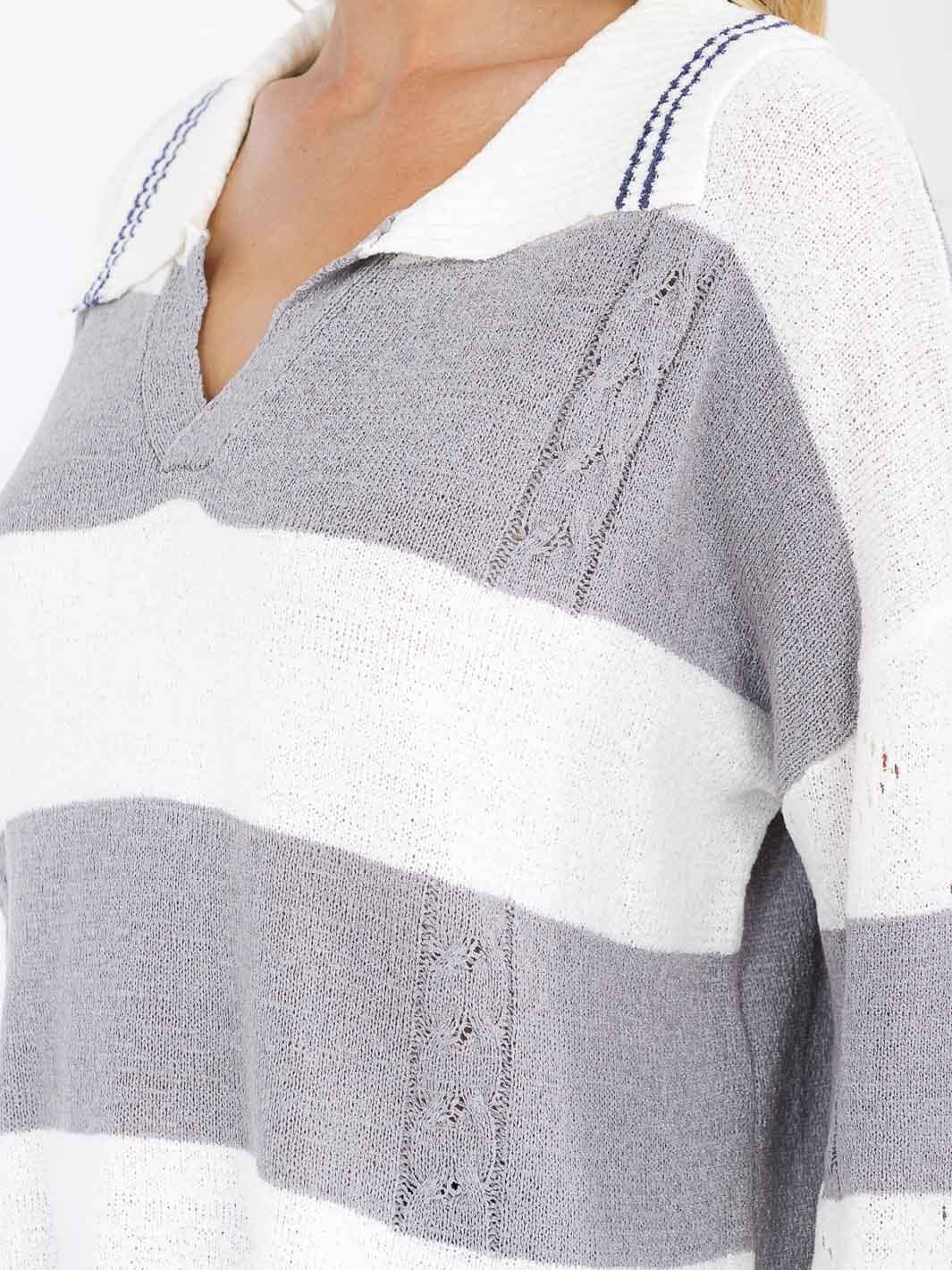 WOMEN'S LONG SLEEVE V-NECK COLORBLOCK PULLOVER KNIT SWEATER