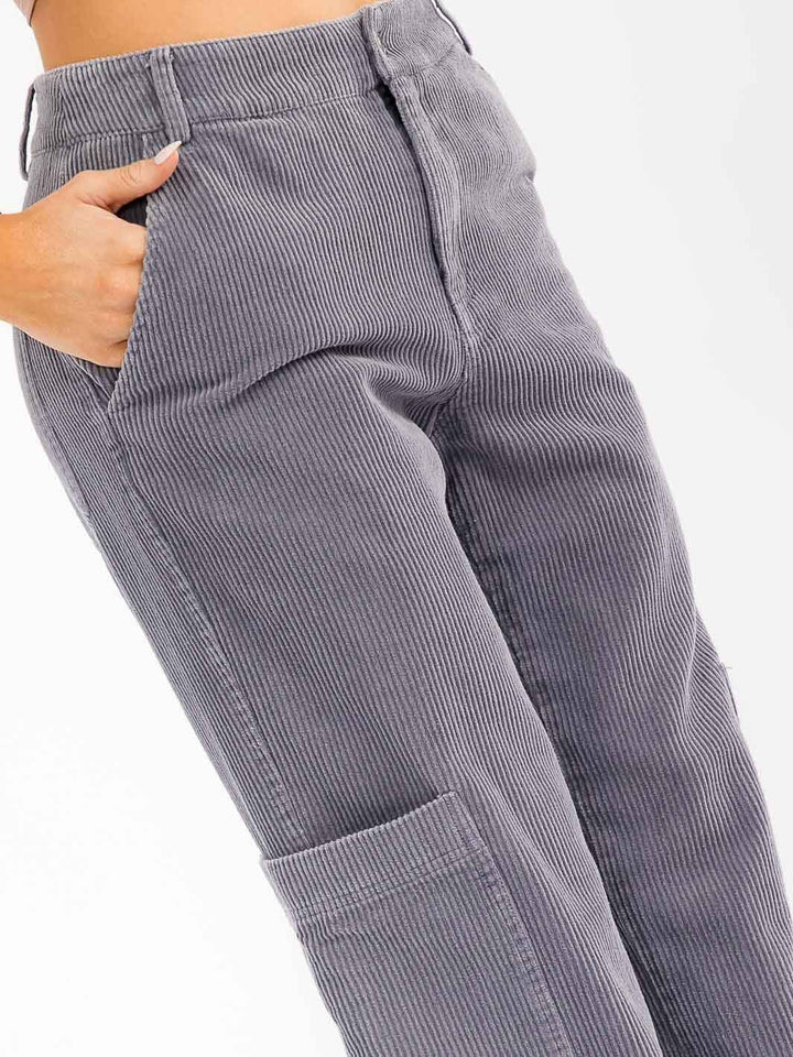 WOMEN'S BUTTON CLOSURE POCKETS WIDE LEG CORDUROY PANTS