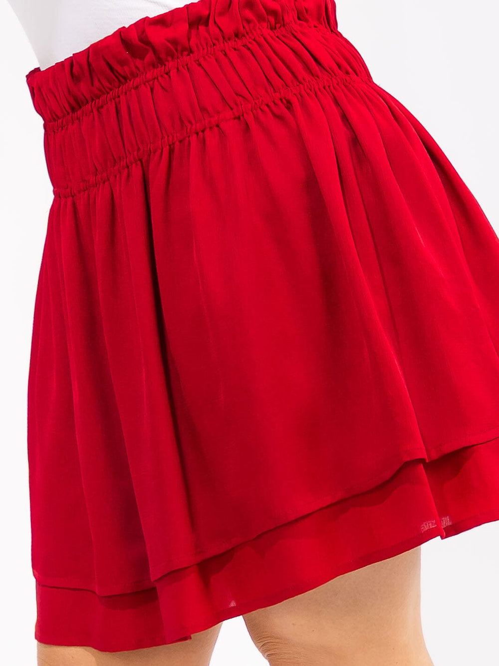 PLUS SIZE ELASTIC WAIST TIERED RUFFLE MINI SKIRT