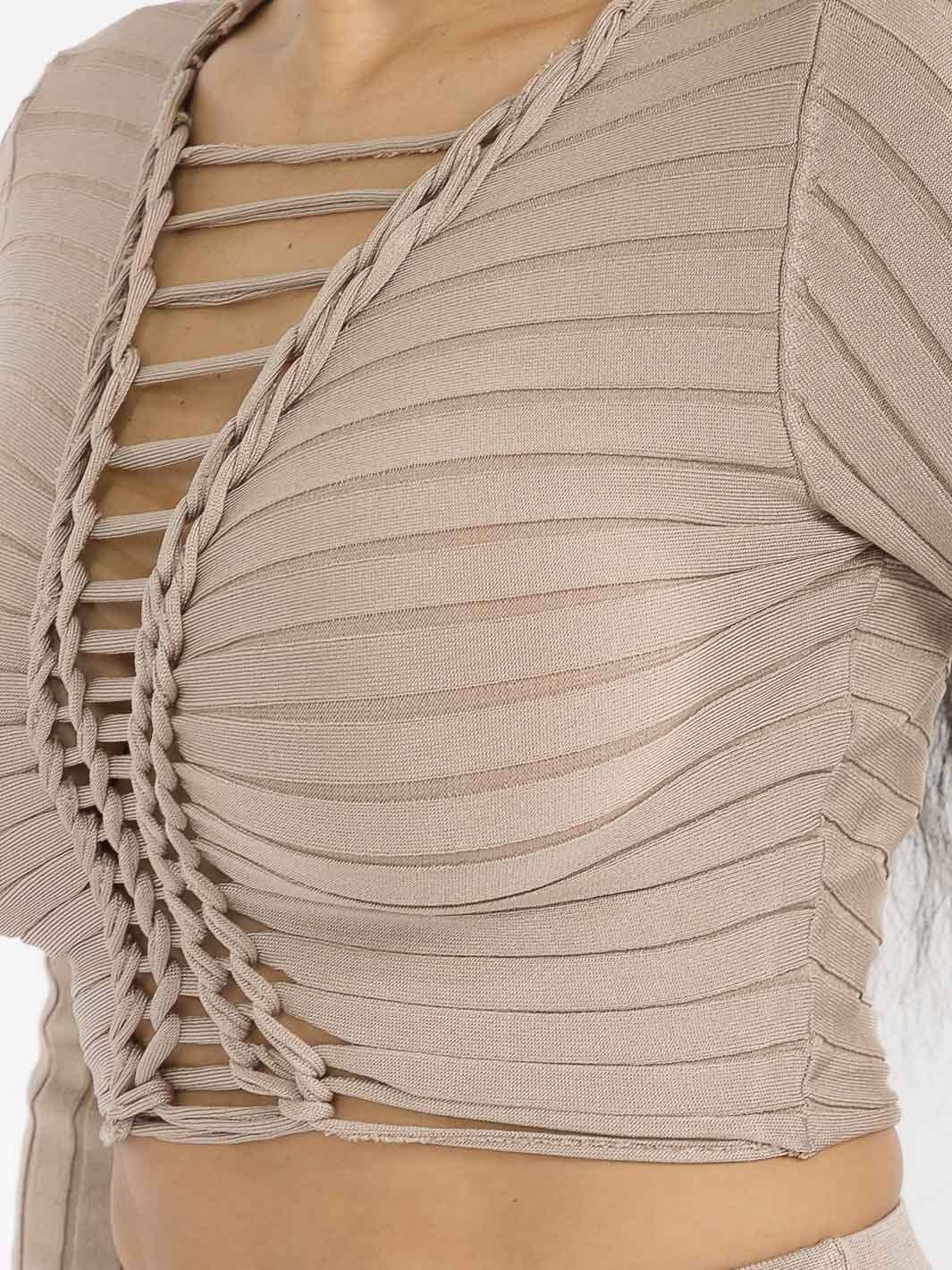 WOMEN'S LONG SLEEVE CROP TOP & MINI SKIRT LACE UP DETAILED 2PC. SET