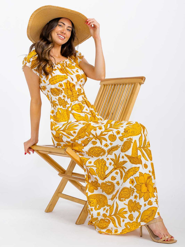 WOMEN'S SLEEVELESS SMOCK FRONT SLIT FLORAL MAXI DRESS (Copy)