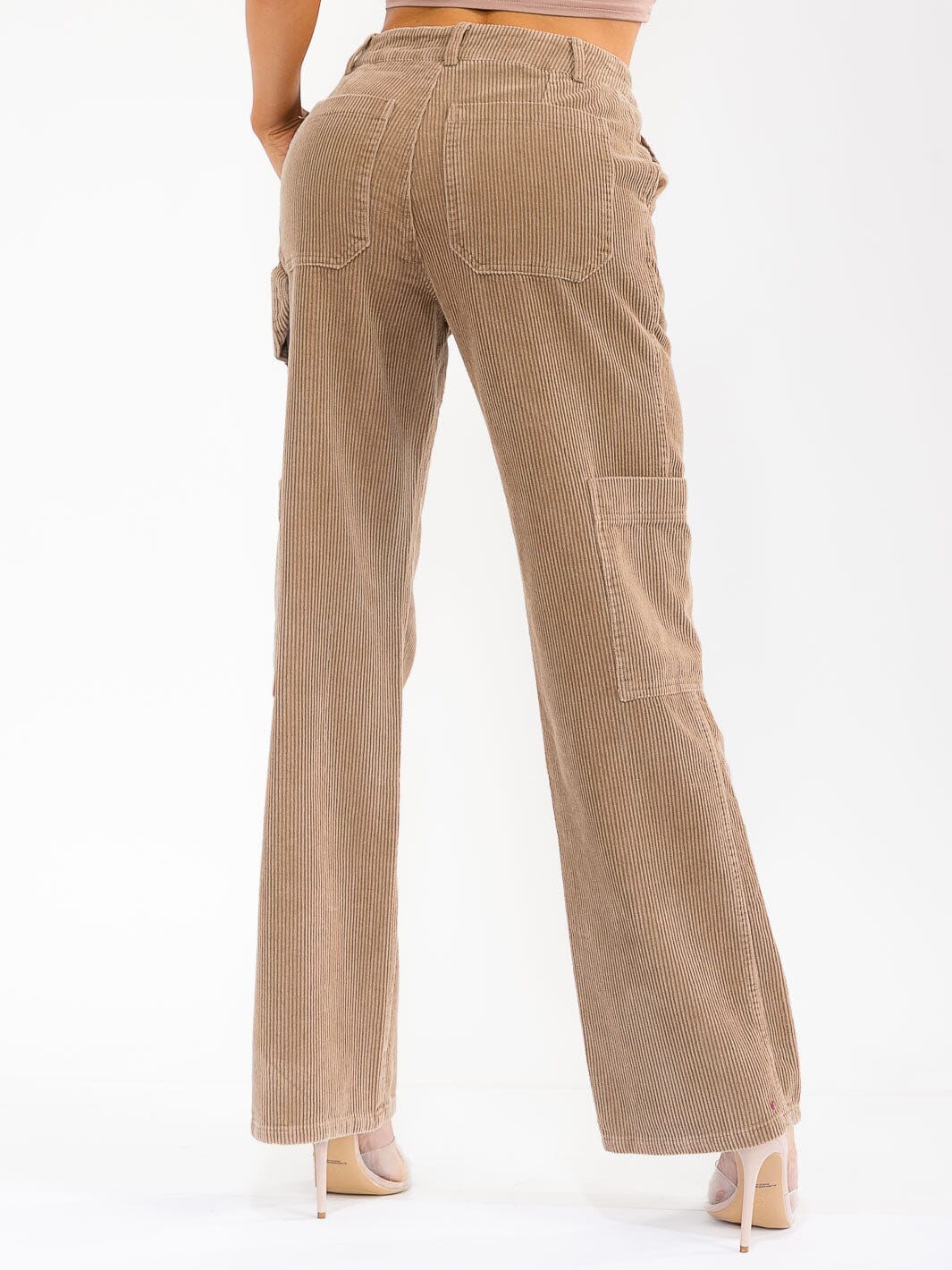 WOMEN'S BUTTON CLOSURE POCKETS WIDE LEG CORDUROY PANTS