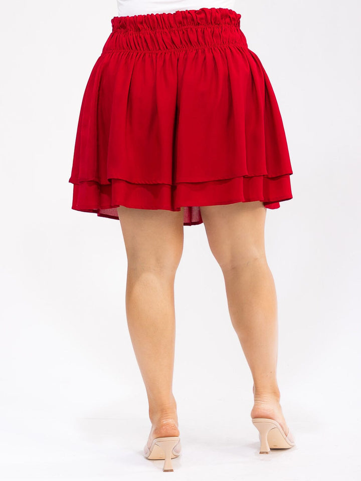 PLUS SIZE ELASTIC WAIST TIERED RUFFLE MINI SKIRT
