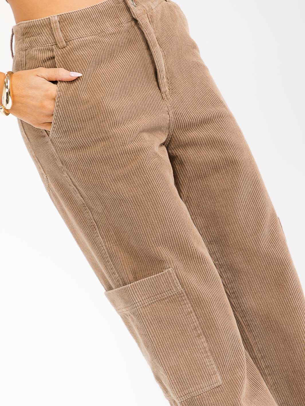 WOMEN'S BUTTON CLOSURE POCKETS WIDE LEG CORDUROY PANTS