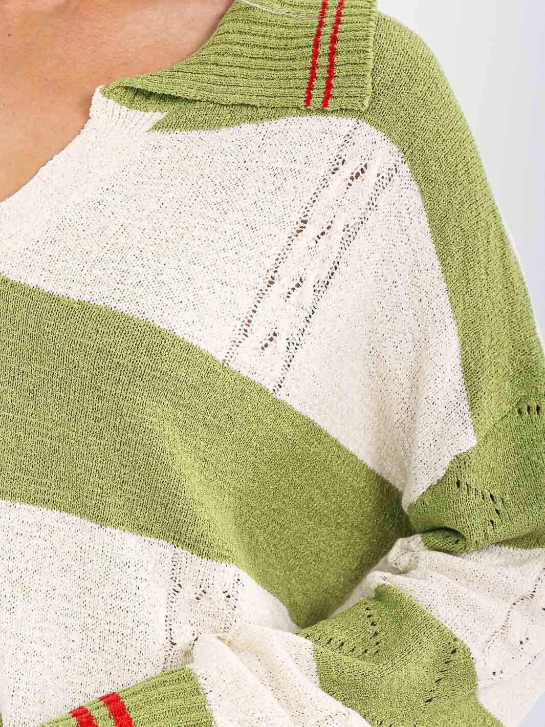 WOMEN'S LONG SLEEVE V-NECK COLORBLOCK PULLOVER KNIT SWEATER