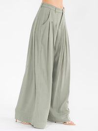 WOMEN'S BUTTON CLOSURE FRONT POCKET WIDE LEG PALAZZO PANTS