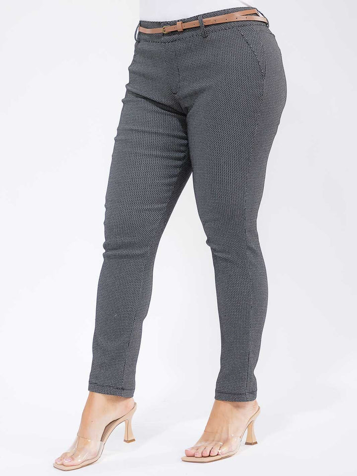 PLUS SIZE BUTTON CLOSURE BELTED SKINNY LEG PANTS