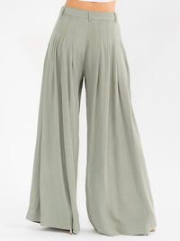 WOMEN'S BUTTON CLOSURE FRONT POCKET WIDE LEG PALAZZO PANTS