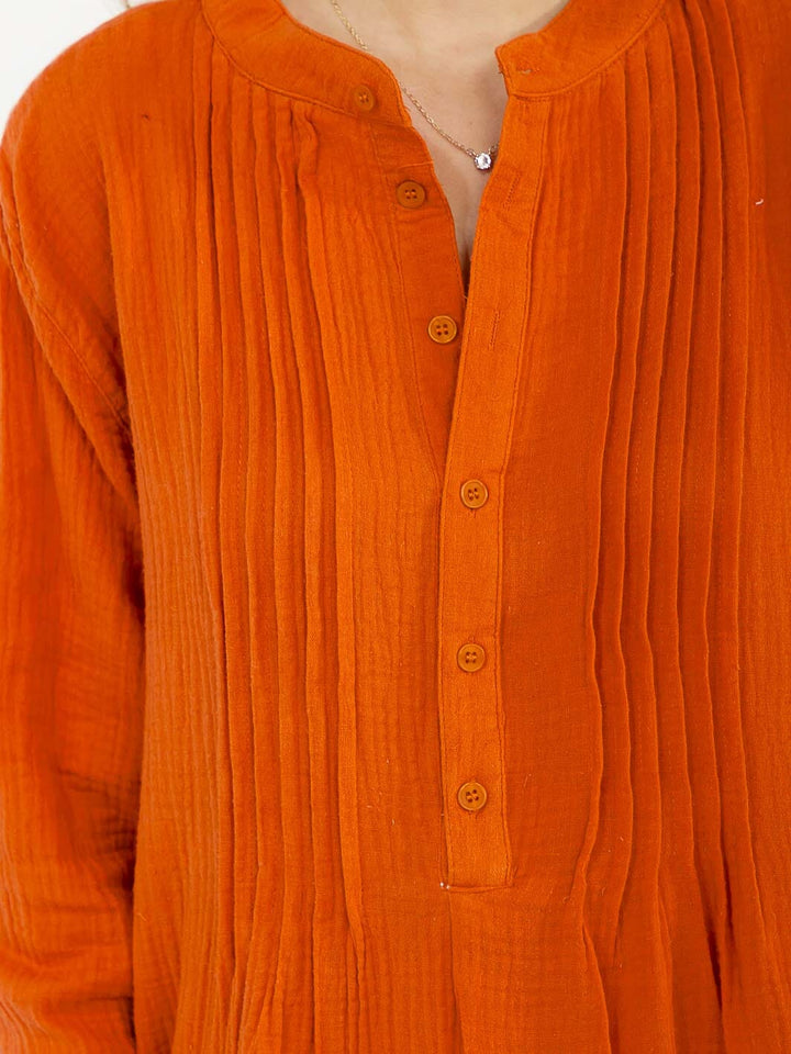 WOMEN'S LONG SLEEVE V-NECK BUTTON UP LOOSE FIT MINI DRESS