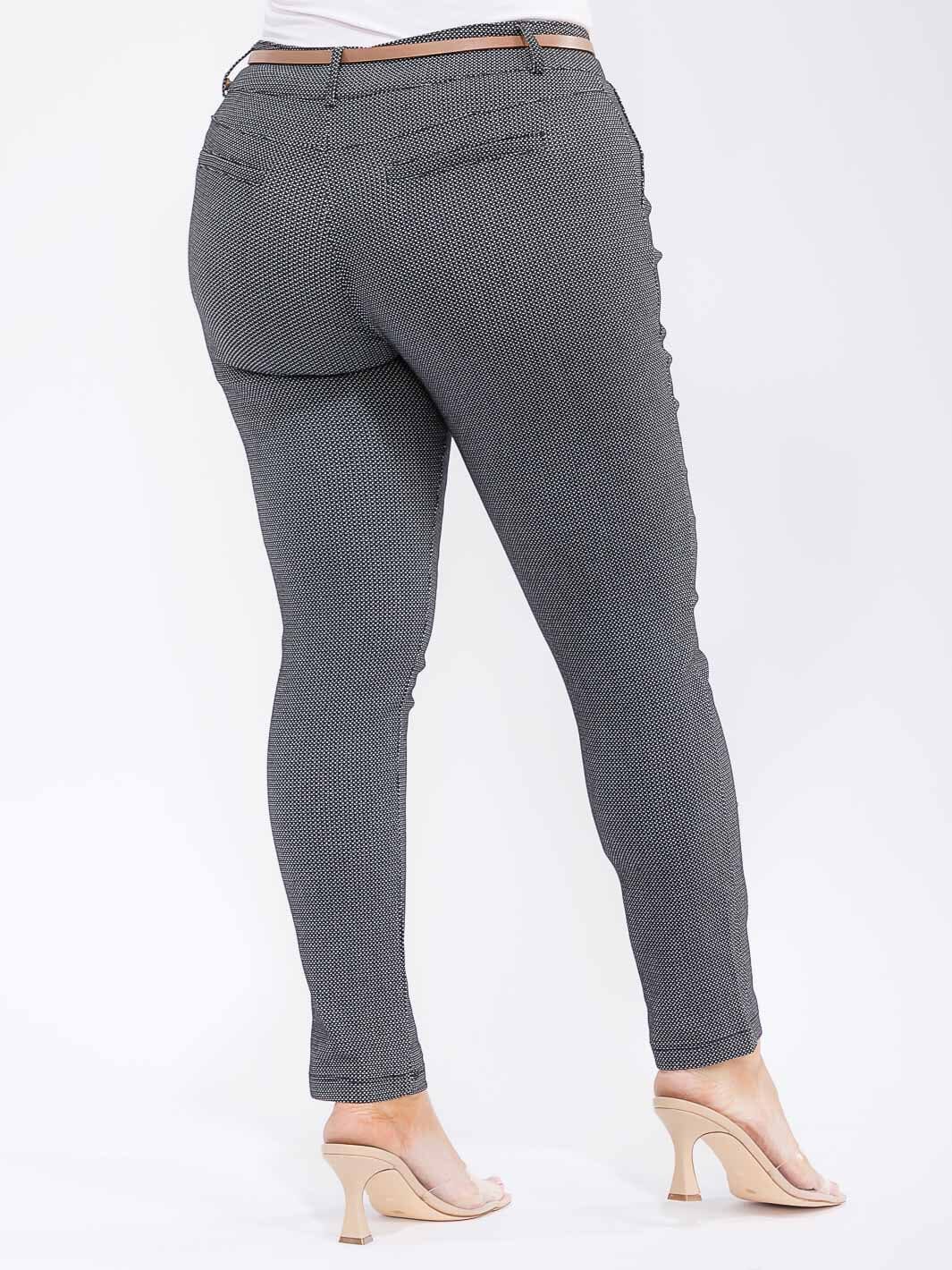 PLUS SIZE BUTTON CLOSURE BELTED SKINNY LEG PANTS