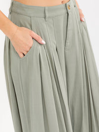 WOMEN'S BUTTON CLOSURE FRONT POCKET WIDE LEG PALAZZO PANTS