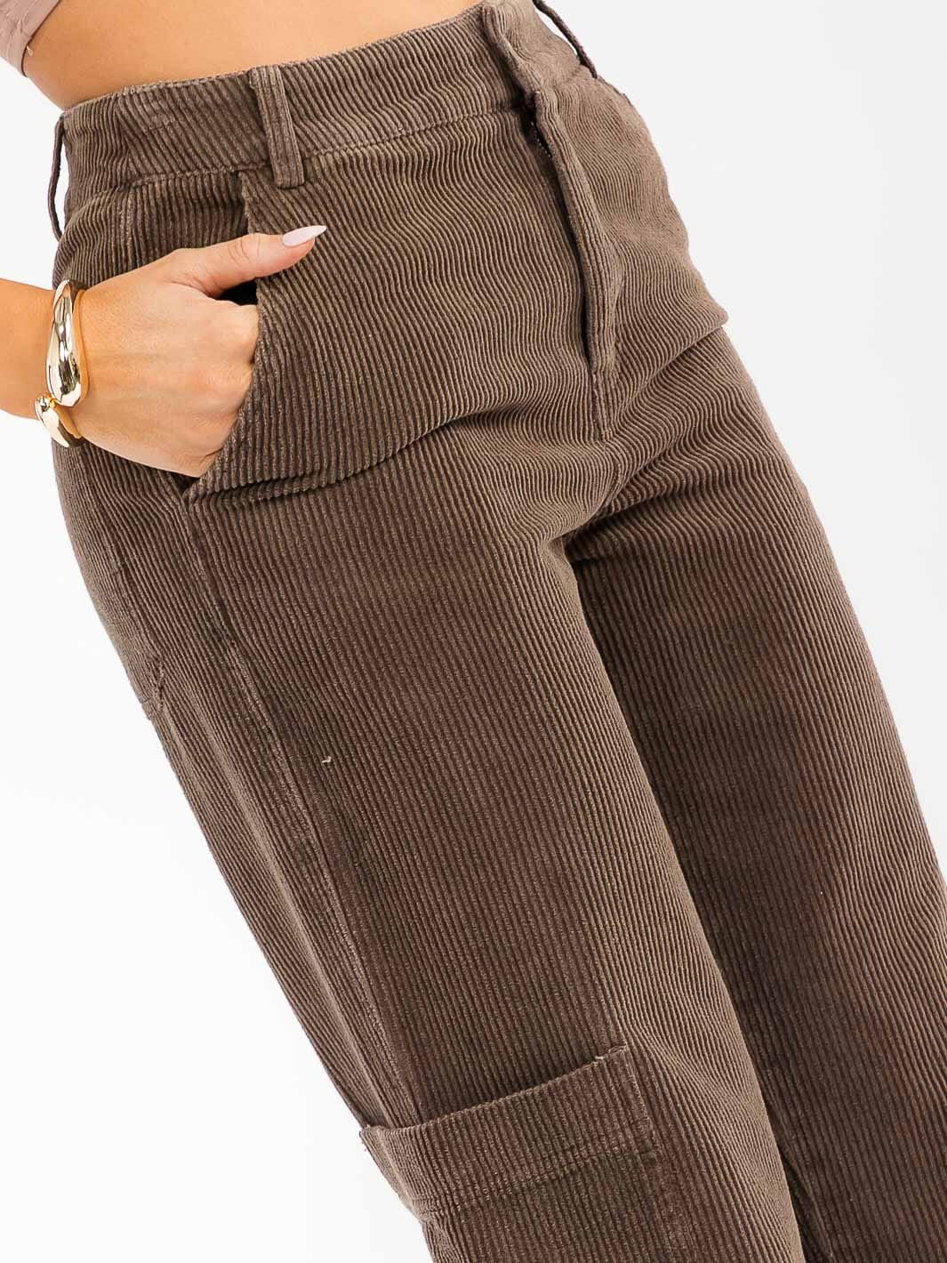 WOMEN'S BUTTON CLOSURE POCKETS WIDE LEG CORDUROY PANTS