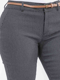 PLUS SIZE BUTTON CLOSURE BELTED SKINNY LEG PANTS