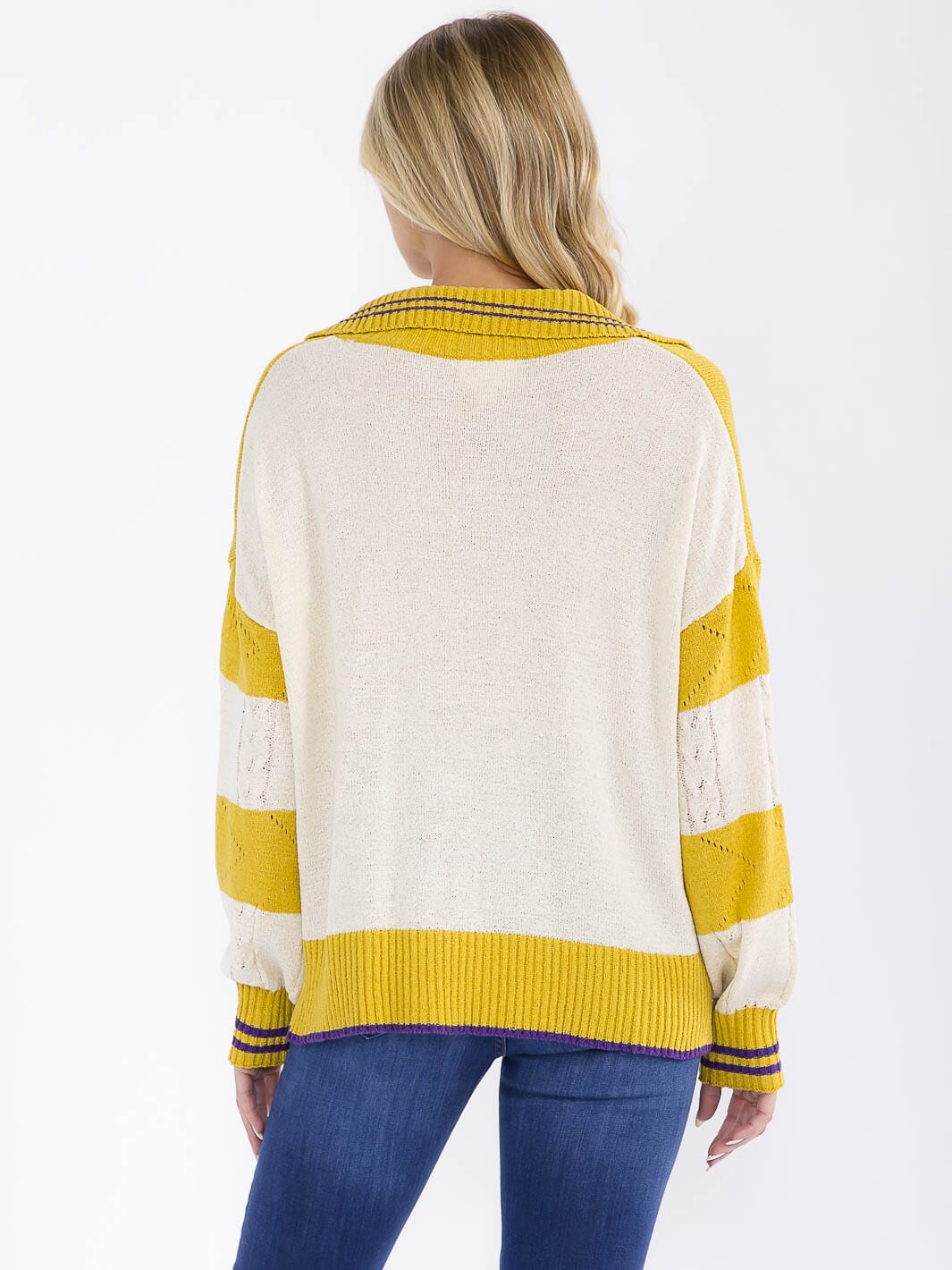 WOMEN'S LONG SLEEVE V-NECK COLORBLOCK PULLOVER KNIT SWEATER