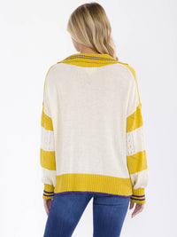 WOMEN'S LONG SLEEVE V-NECK COLORBLOCK PULLOVER KNIT SWEATER