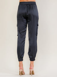 WOMEN'S ELASTIC WAIST CARGO POCKETS JOGGER LEG PANTS