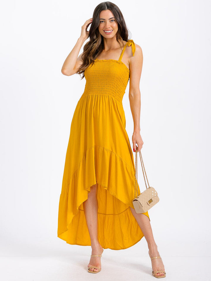 WOMEN'S SLEEVELESS SMOCK HIGH-LOW MAXI DRESS