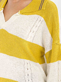 WOMEN'S LONG SLEEVE V-NECK COLORBLOCK PULLOVER KNIT SWEATER