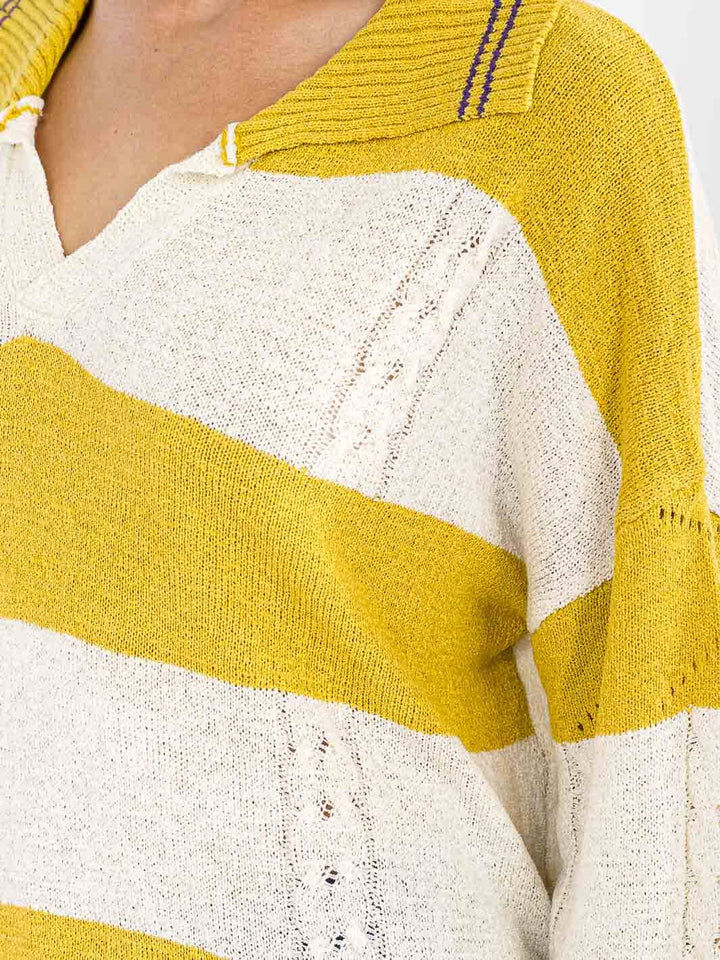 WOMEN'S LONG SLEEVE V-NECK COLORBLOCK PULLOVER KNIT SWEATER