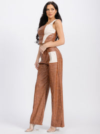 WOMEN'S SLEEVELESS CROP TOP & BUTTON CLOSURE PU PLEATHER 2PC SET.