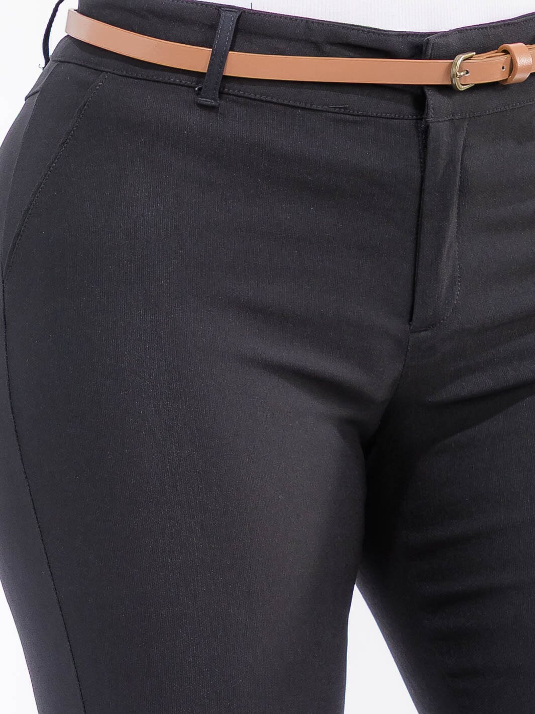 PLUS SIZE BUTTON CLOSURE BELTED SKINNY LEG PANTS