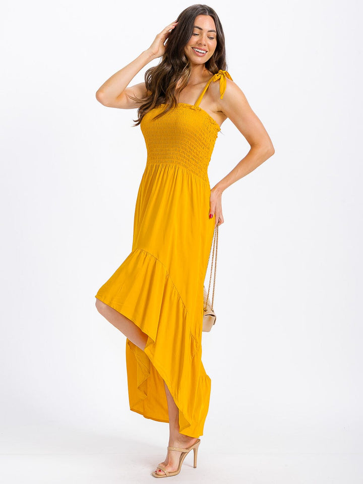 WOMEN'S SLEEVELESS SMOCK HIGH-LOW MAXI DRESS