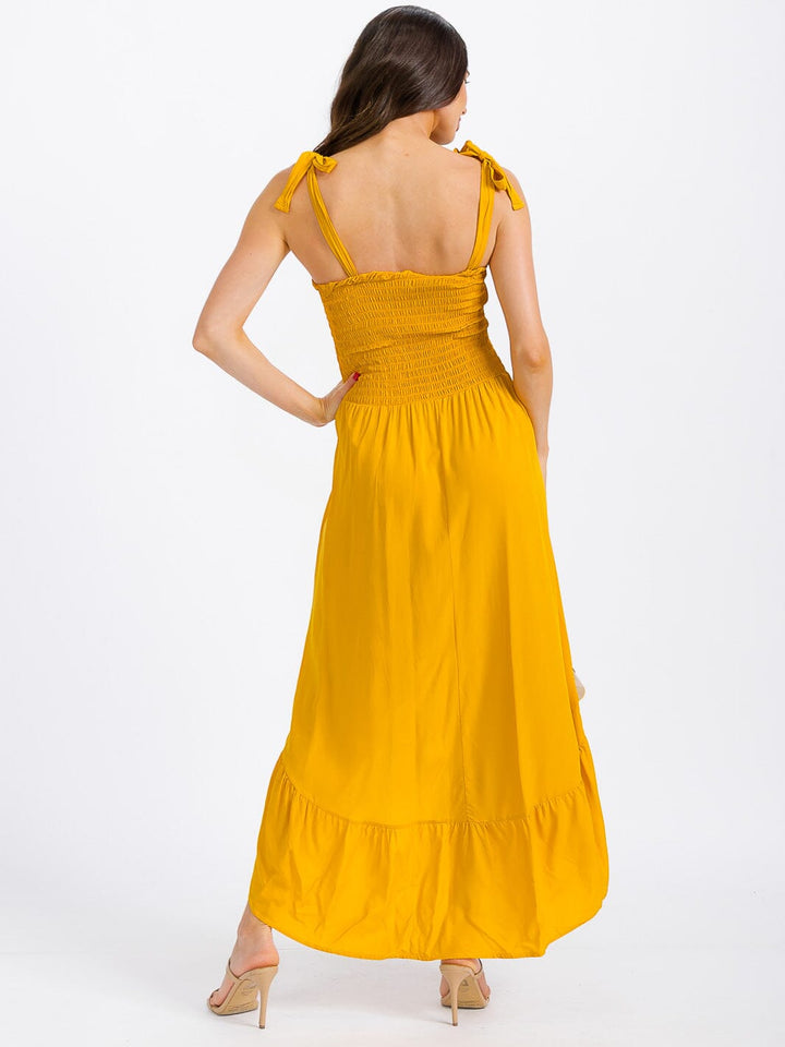 WOMEN'S SLEEVELESS SMOCK HIGH-LOW MAXI DRESS