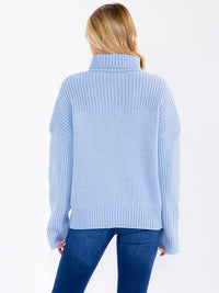 WOMEN'S LONG SLEEVE TURTLE NECK FRONT POCKET RIBBED PULLOVER SWEATER