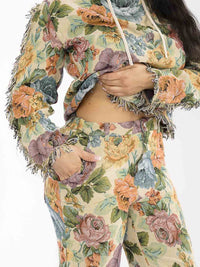 WOMEN'S LONG SLEEVE HOODED SWEATER & BUTTON CLOSURE PANTS FLORAL PRINT 2PC. SET