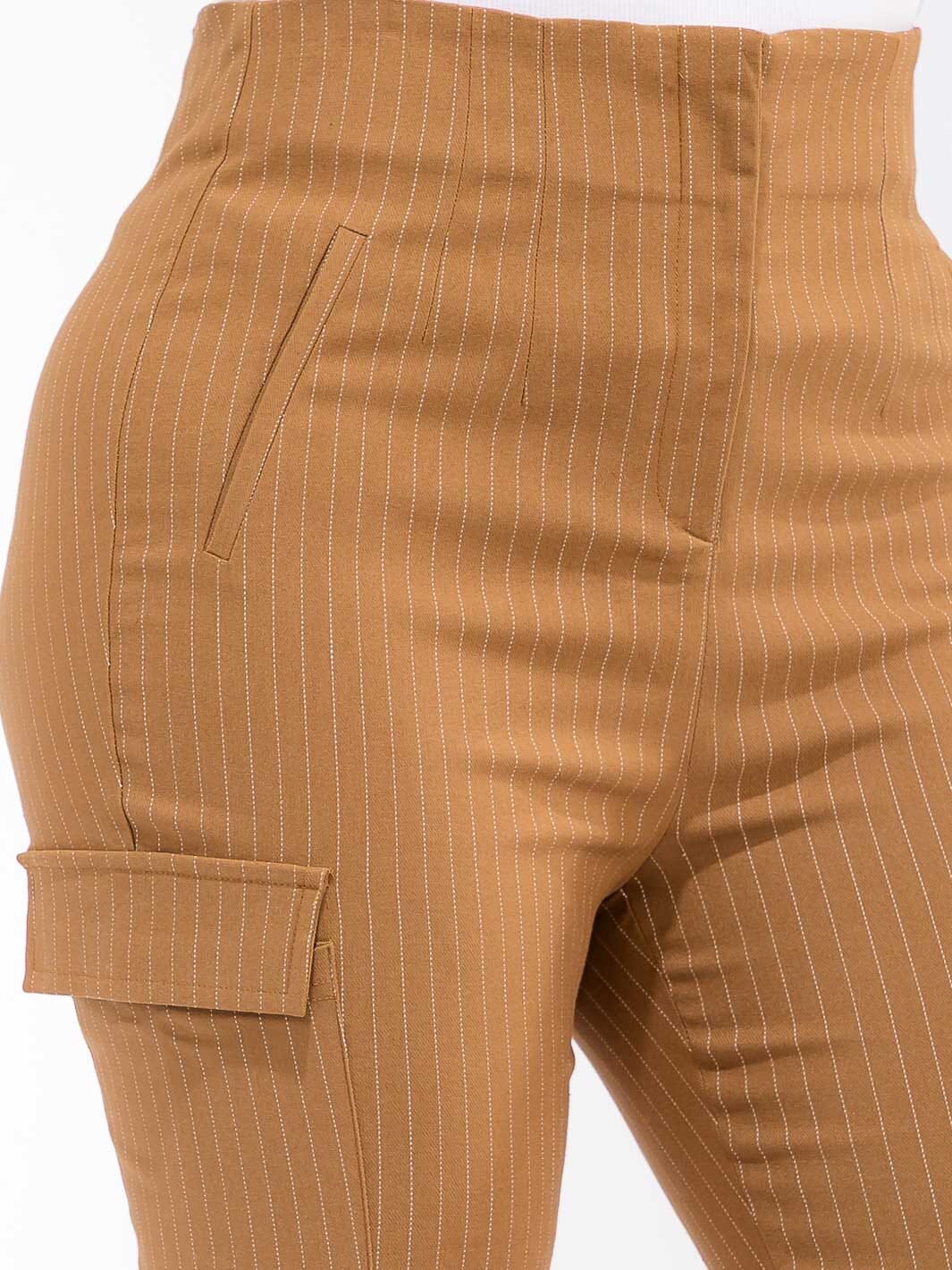PLUS SIZE BUTTON CLOSURE CARGO POCKETS SKINNY LEG STRIPES PANTS