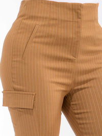 PLUS SIZE BUTTON CLOSURE CARGO POCKETS SKINNY LEG STRIPES PANTS
