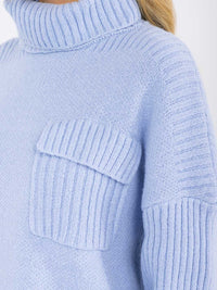 WOMEN'S LONG SLEEVE TURTLE NECK FRONT POCKET RIBBED PULLOVER SWEATER