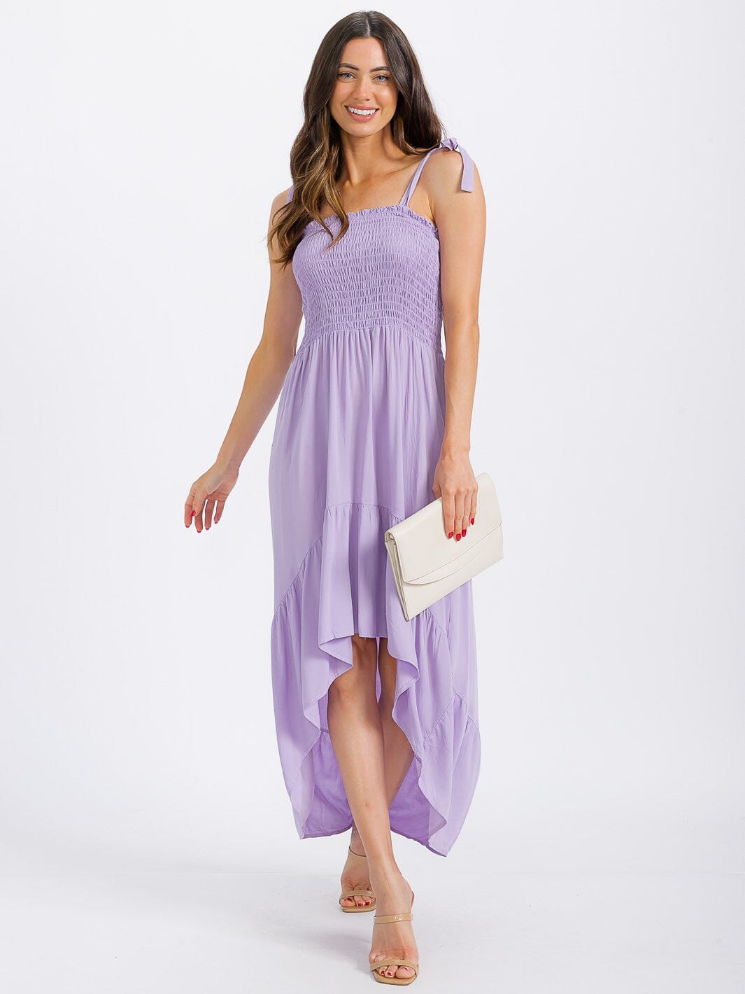 WOMEN'S SLEEVELESS SMOCK HIGH-LOW MAXI DRESS