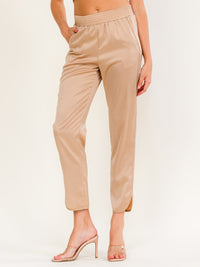 WOMEN'S ELASTIC WAIST FRONT POCKETS SKINNY LEG PANTS