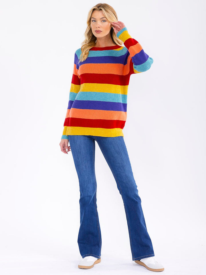 WOMEN'S LONG SLEEVE COLORBLOCK STRIPES PULLOVER KNIT SWEATER