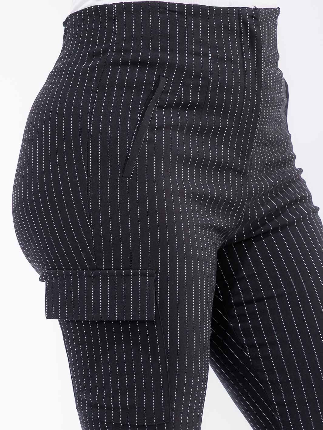 PLUS SIZE BUTTON CLOSURE CARGO POCKETS SKINNY LEG STRIPES PANTS