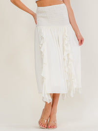 ******WOMEN'S SMOCK WAIST RUFFLE DETAILED MIDI SKIRT