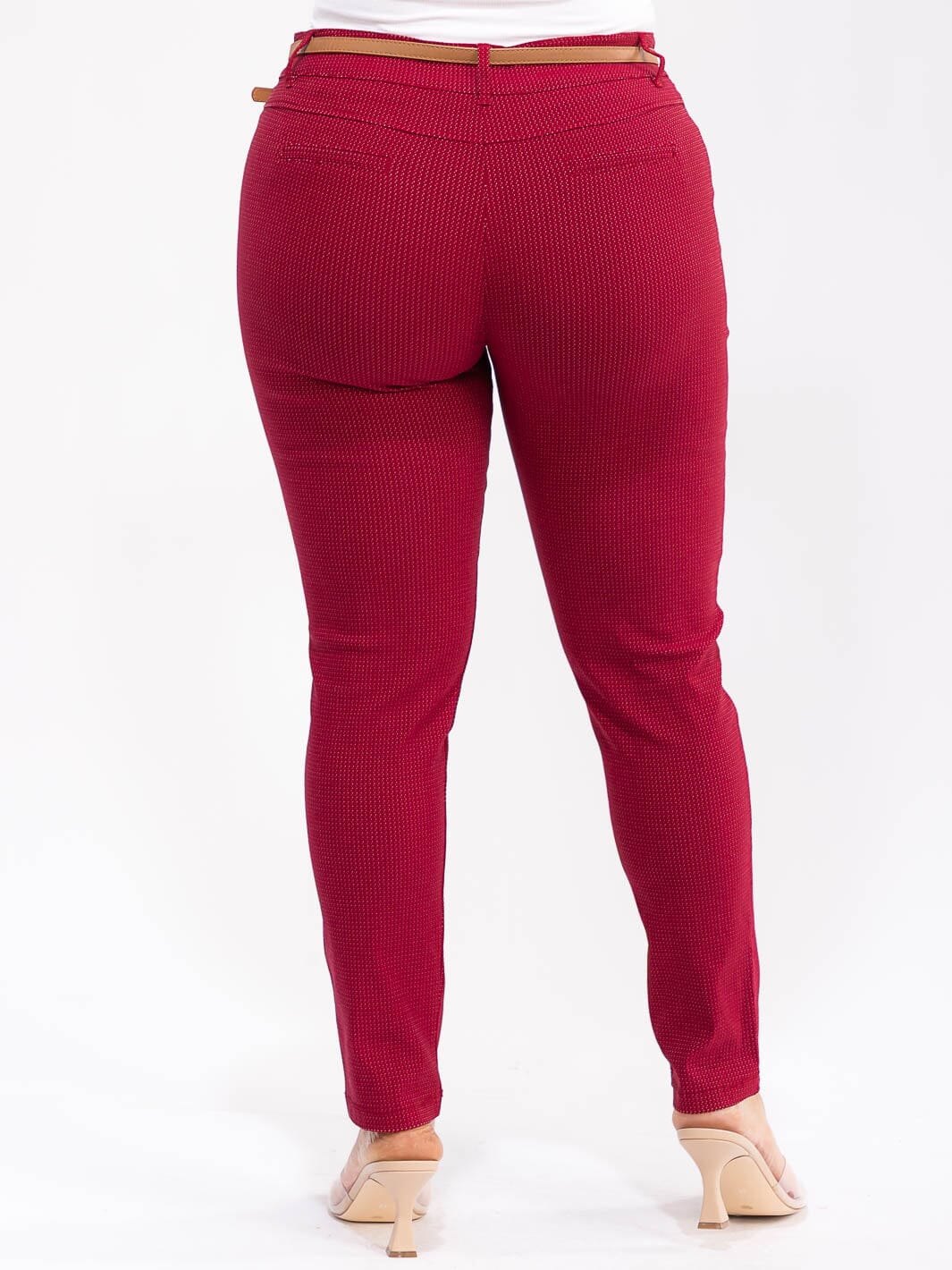 PLUS SIZE BUTTON CLOSURE BELTED SKINNY LEG PANTS