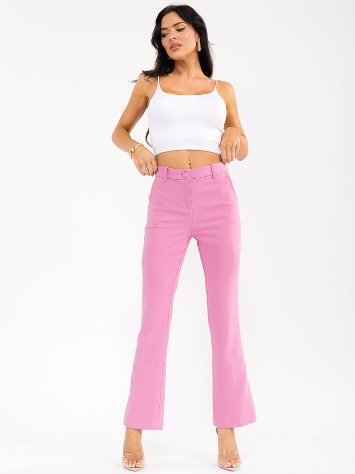 WOMEN'S BUTTON CLOSURE FRONT POCKET STRETCH WIDE LEG PANTS