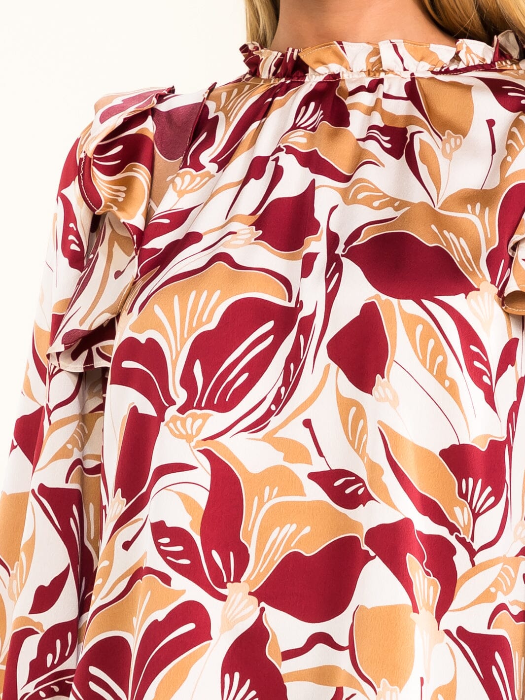 ENTRO WOMEN'S 3/4 SLEEVE RUFFLE FLORAL PRINT BLOUSE